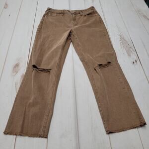 Cleo + Wolf high rise straight jeans brown ripped distressed western boho